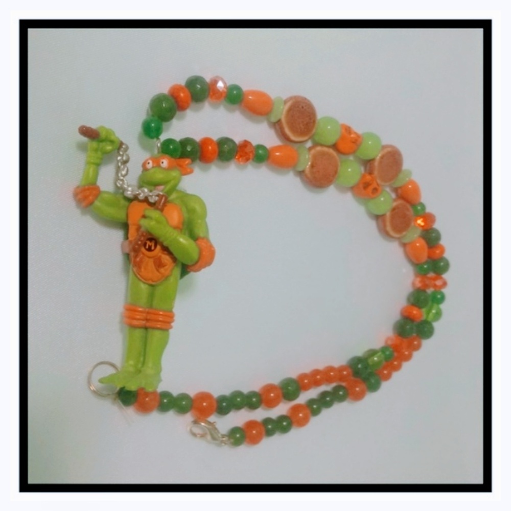 Teenage Mutant Ninja Turtle necklace Jade & Topaz